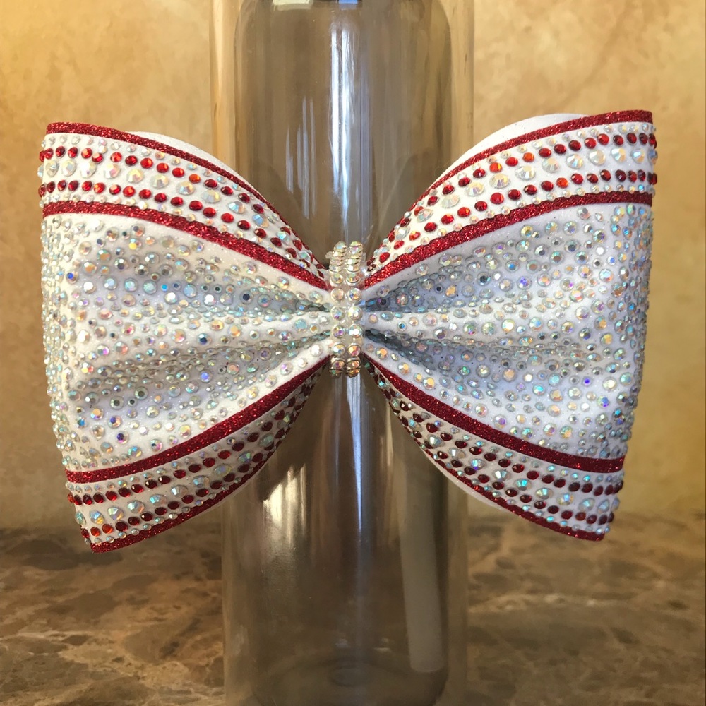 Silver and red, blinged out Cheer bow